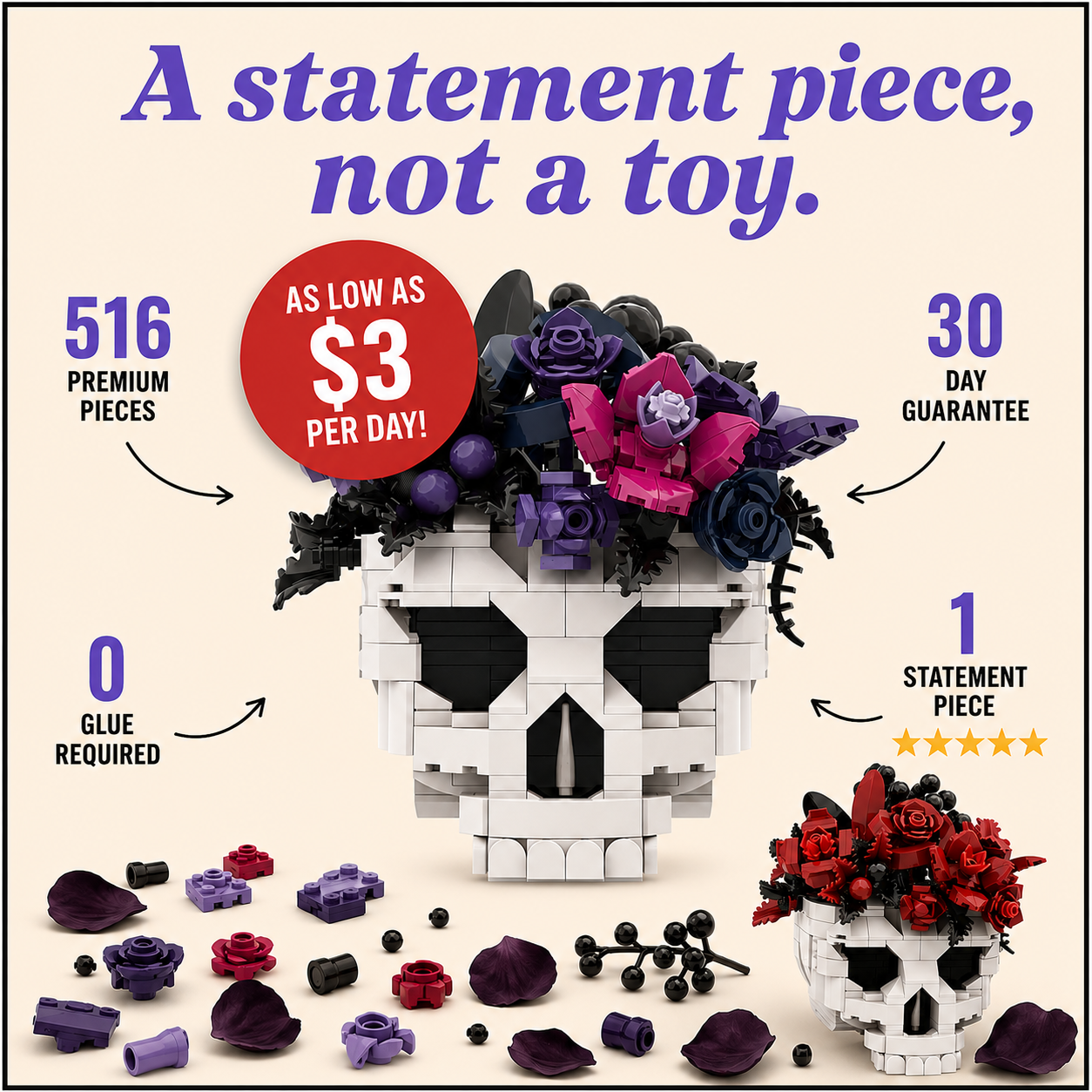 Skull Set Flowers